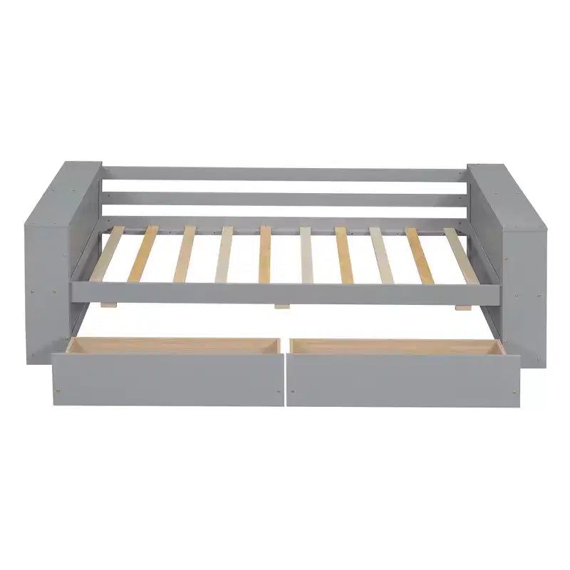 Struttura letto a giorno in legno per letto singolo con cassetti portaoggetti, struttura letto singolo con ripiani portaoggetti per bambini e bambine