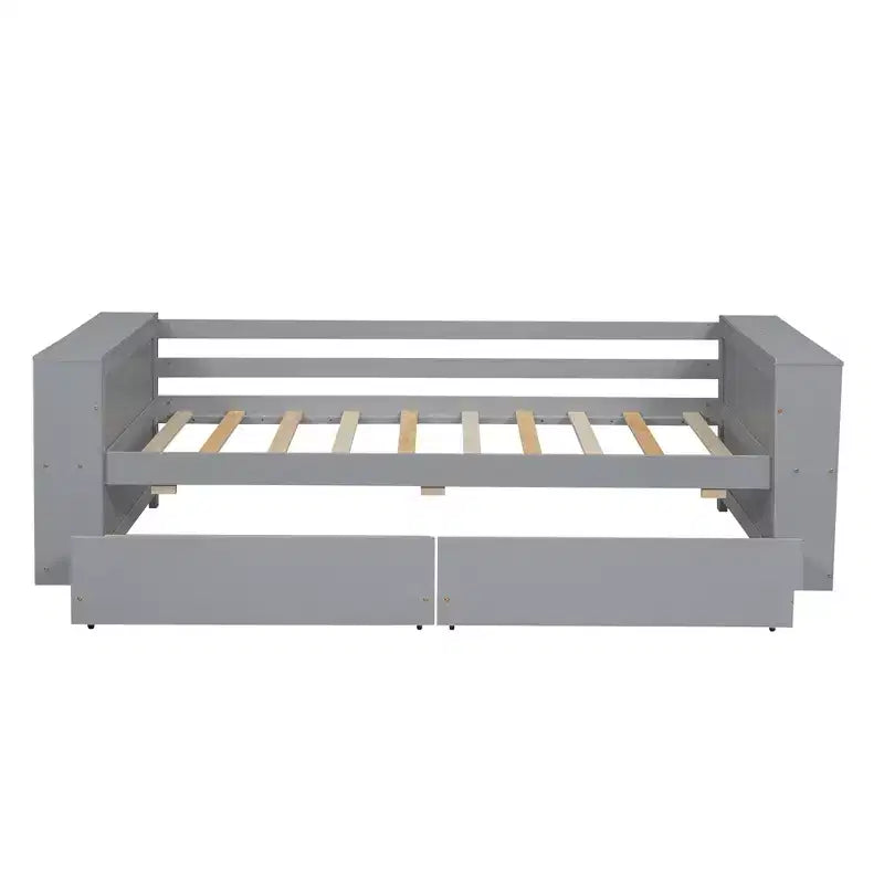 Struttura letto a giorno in legno per letto singolo con cassetti portaoggetti, struttura letto singolo con ripiani portaoggetti per bambini e bambine