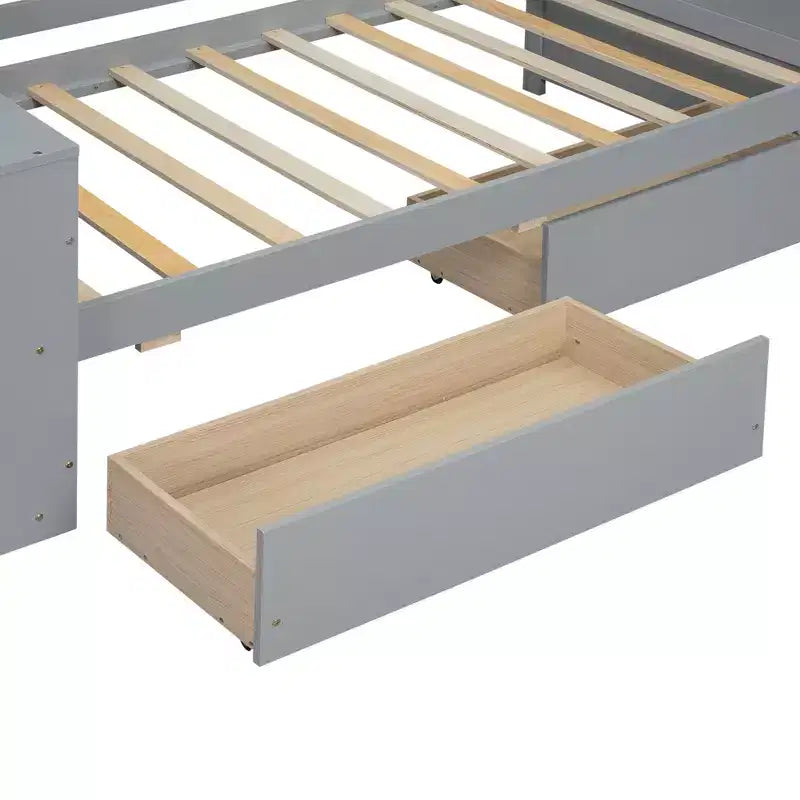 Struttura letto a giorno in legno per letto singolo con cassetti portaoggetti, struttura letto singolo con ripiani portaoggetti per bambini e bambine