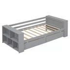 Struttura letto a giorno in legno per letto singolo con cassetti portaoggetti, struttura letto singolo con ripiani portaoggetti per bambini e bambine