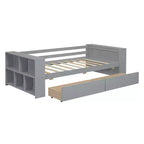 Struttura letto a giorno in legno per letto singolo con cassetti portaoggetti, struttura letto singolo con ripiani portaoggetti per bambini e bambine