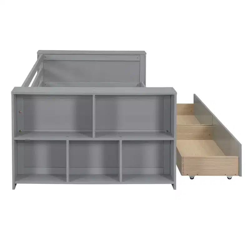 Struttura letto a giorno in legno per letto singolo con cassetti portaoggetti, struttura letto singolo con ripiani portaoggetti per bambini e bambine
