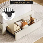 Acekool Struttura Letto Singolo per Bambini con Piattaforma Imbottita, Ampio Cassetto Contenitore e Testiera con Libreria, Silenzioso e Facile da Montare, Beige