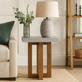 Royal Hampton End Table, Gray Faux Concrete Top, Walnut Brown Wood, 16 Inch