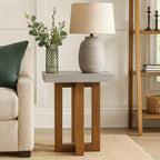 Royal Hampton End Table, Gray Faux Concrete Top, Walnut Brown Wood, 16 Inch