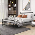 Okak Queen Size Bed Frame, Metal Platform Bed Frame with Headboard and Strong Slat Support for Bedroom, Living Room, Black