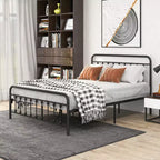Okak Queen Size Bed Frame, Metal Platform Bed Frame with Headboard and Strong Slat Support for Bedroom, Living Room, Black
