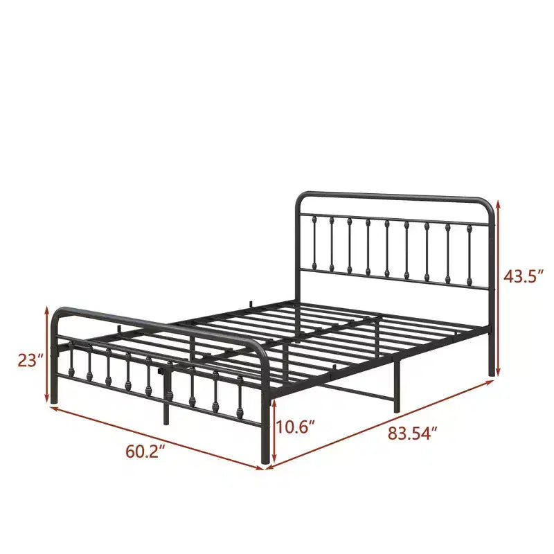 Struttura letto matrimoniale Okak Queen Size, struttura letto a piattaforma in metallo con testiera e robusto supporto a doghe per camera da letto, soggiorno, nero