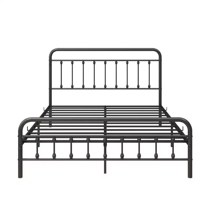 Struttura letto matrimoniale Okak Queen Size, struttura letto a piattaforma in metallo con testiera e robusto supporto a doghe per camera da letto, soggiorno, nero