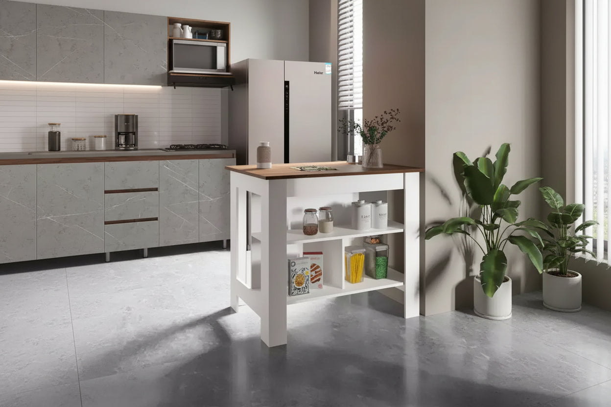 HomeStock 35.4 in.H Mahogany Wood Kitchen Islands for Modular Kitchen with 2 Shelves