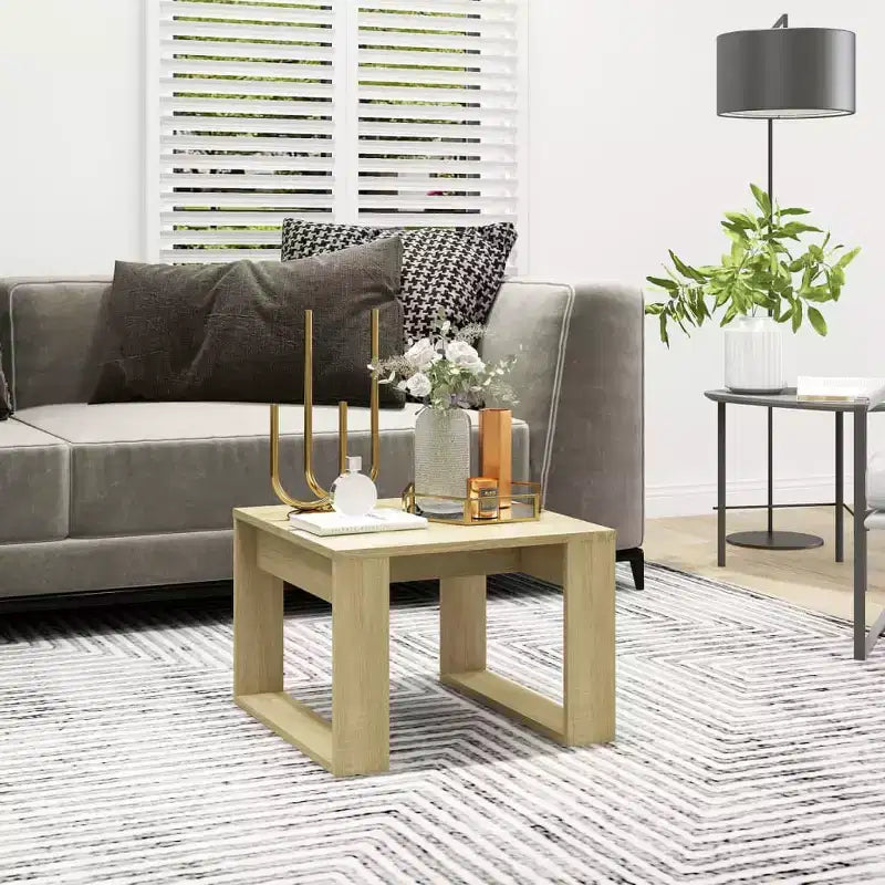 Clihome Modern Oak Side Table, Elegant Compact Square Accent Table for Living Room and Bedroom Decor