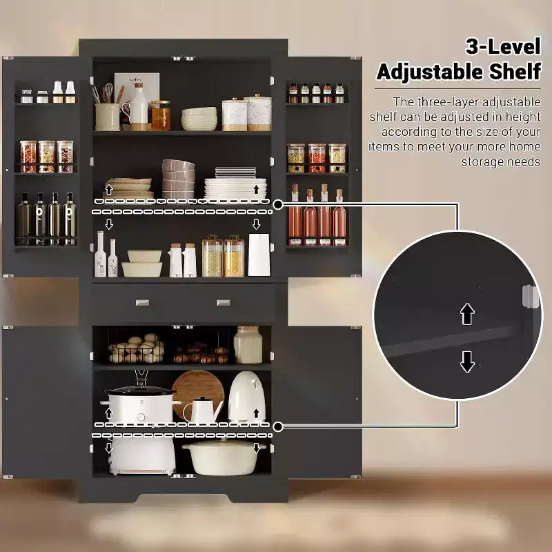 Mobile dispensa da 72 pollici, armadietto da cucina salvaspazio in legno con cassetto
