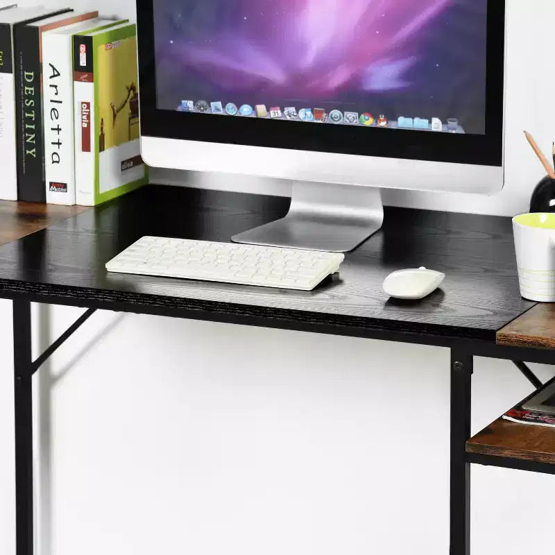 FurnitureR Scrivania per computer 55.1 con ripiani laterali, scrivania da gioco in stile industriale con telaio in metallo, postazione di lavoro per ufficio domestico con spazio di archiviazione per PC, laptop