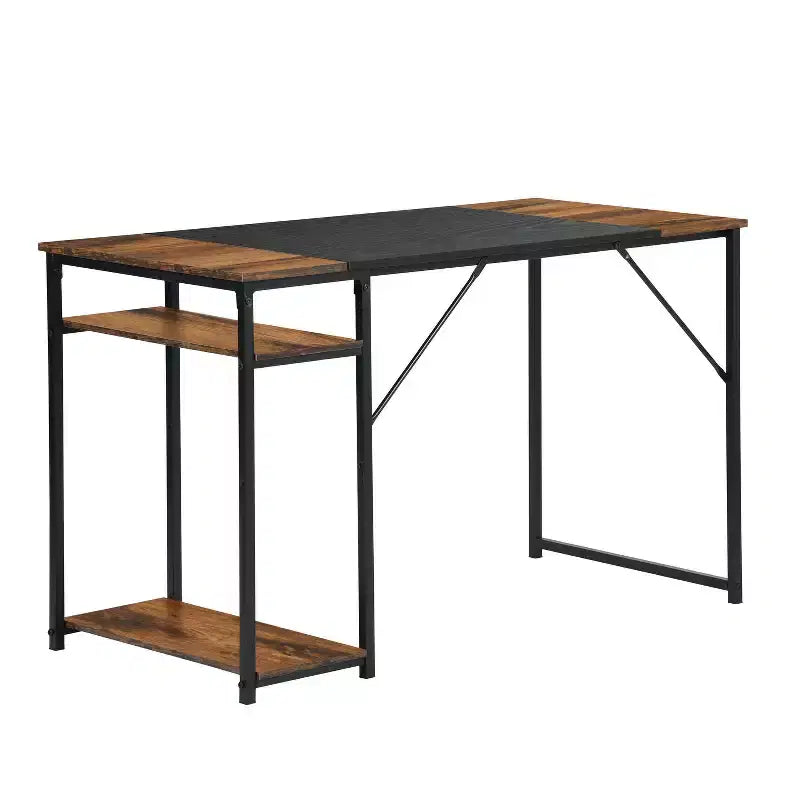 FurnitureR Scrivania per computer 55.1 con ripiani laterali, scrivania da gioco in stile industriale con telaio in metallo, postazione di lavoro per ufficio domestico con spazio di archiviazione per PC, laptop