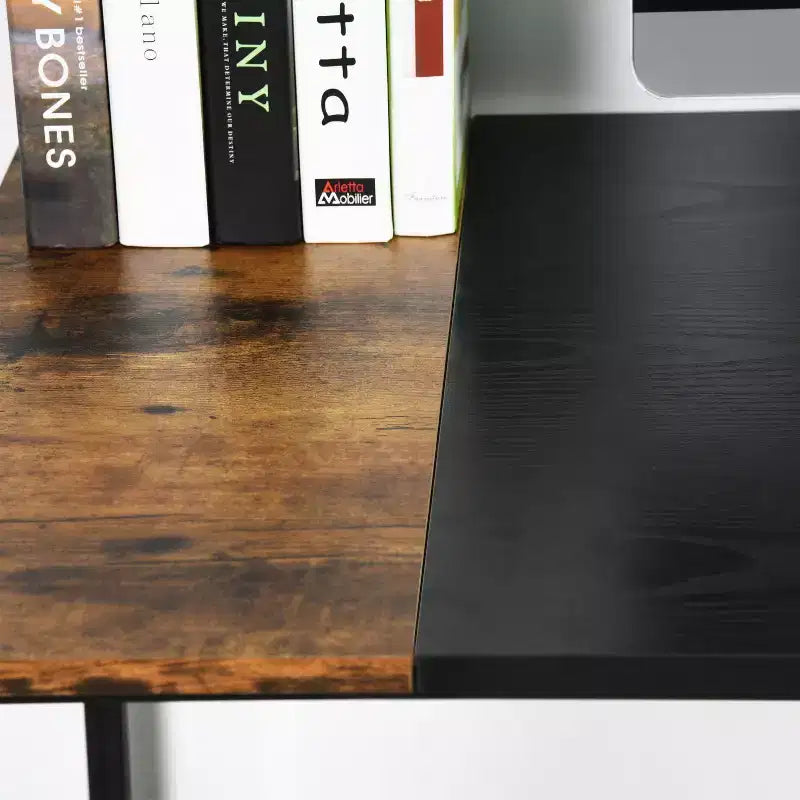 FurnitureR Scrivania per computer 55.1 con ripiani laterali, scrivania da gioco in stile industriale con telaio in metallo, postazione di lavoro per ufficio domestico con spazio di archiviazione per PC, laptop