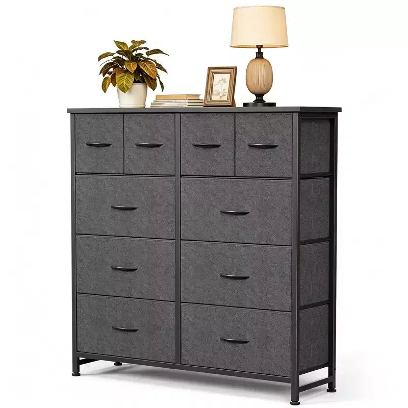 JIONJOY Cassettiera a 10 cassetti - Organizzatore facile da montare per camera da letto, con design antiribaltamento e piedini regolabili, grigio