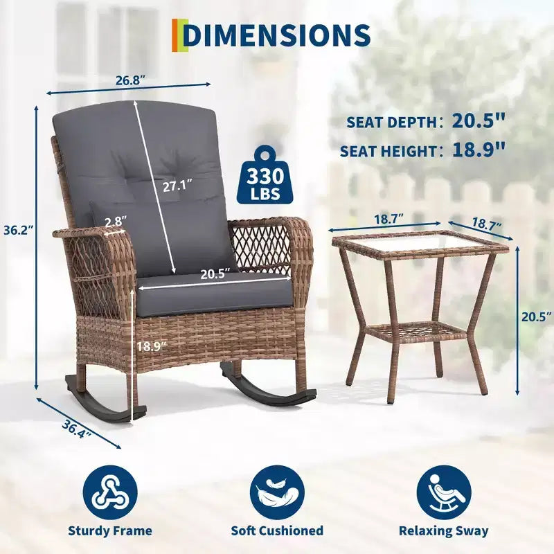Sedia a dondolo da esterno in vimini con schienale alto e cuscini, sedia da esterno in rattan per portico resistente alle intemperie, rivestimenti sfoderabili e lavabili, capacità 150 kg
