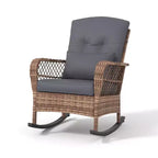 Sedia a dondolo da esterno in vimini con schienale alto e cuscini, sedia da esterno in rattan per portico resistente alle intemperie, rivestimenti sfoderabili e lavabili, capacità 150 kg
