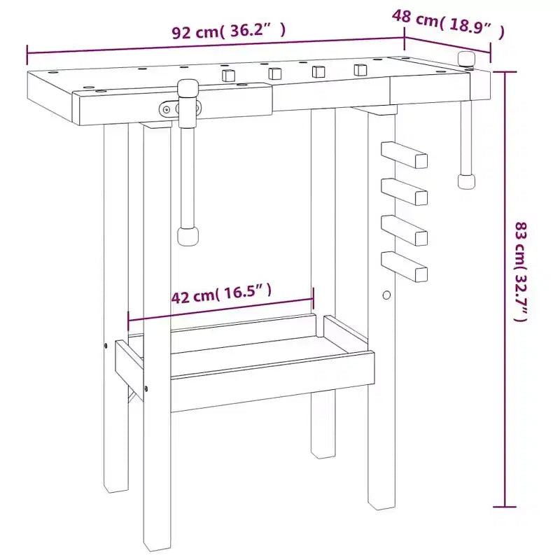 vidaXL Banco da Lavoro con Morse 92x48x83 cm Legno Massello di Acacia