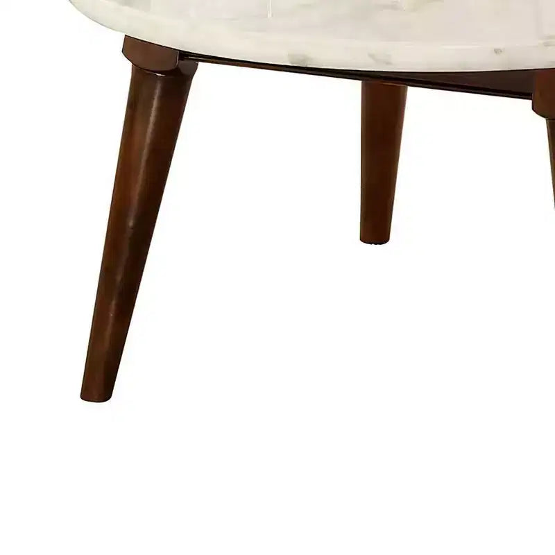 Tavolino da caffè Gasha da 36" - Piano in marmo bianco e noce - Acme Furniture: Moderno metà secolo, Rotondo, Gambe in legno, Montaggio senza attrezzi