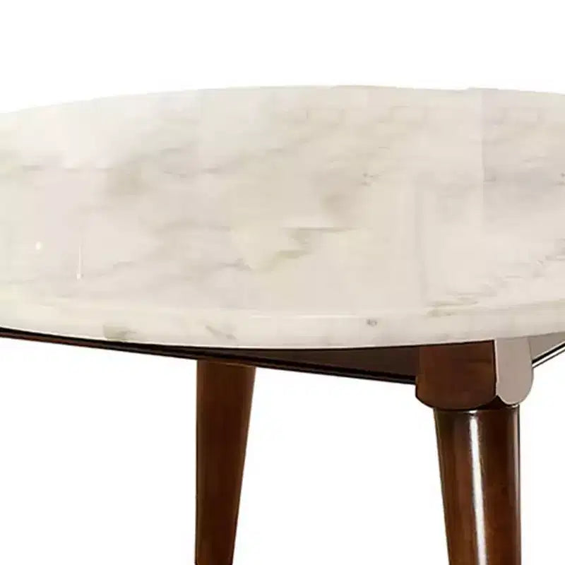 Tavolino da caffè Gasha da 36" - Piano in marmo bianco e noce - Acme Furniture: Moderno metà secolo, Rotondo, Gambe in legno, Montaggio senza attrezzi