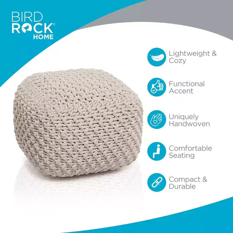 Pouf quadrato poggiapiedi BirdRock Home per soggiorno e camera da letto - Naturale