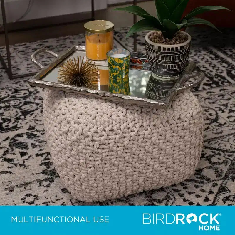 Pouf quadrato poggiapiedi BirdRock Home per soggiorno e camera da letto - Naturale